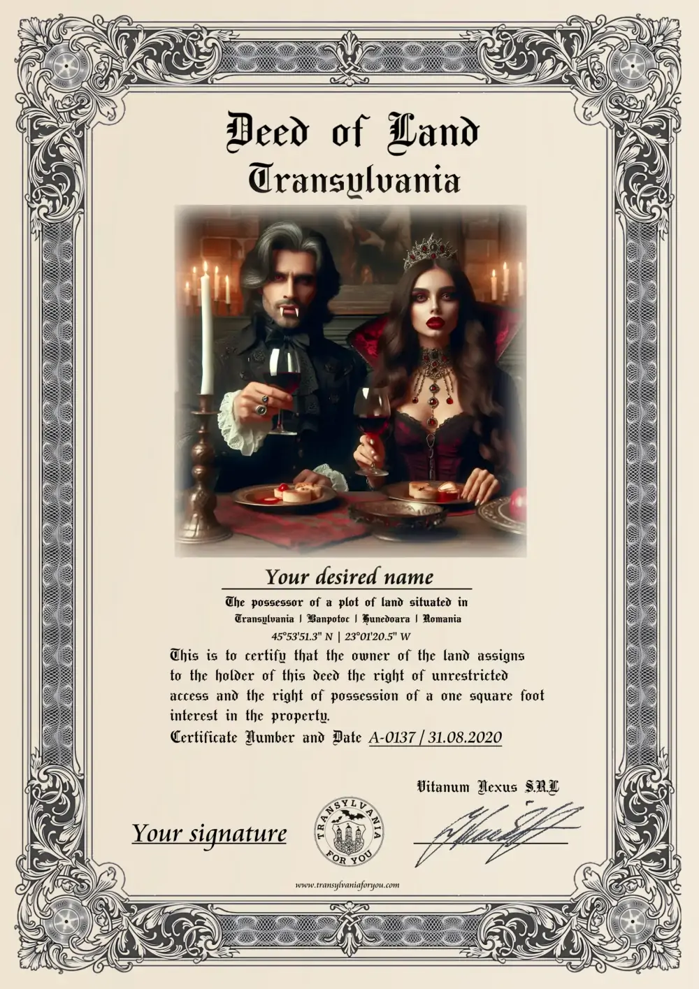 Image on the deed: Count Dracula with vampire lady