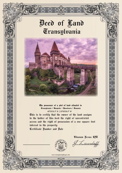 Preview of your personalized Corvin Castle certificate