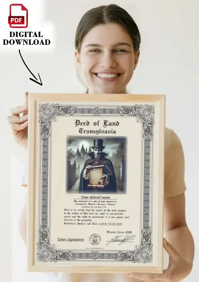 Image on the deed: Count Dracula with Certificate
