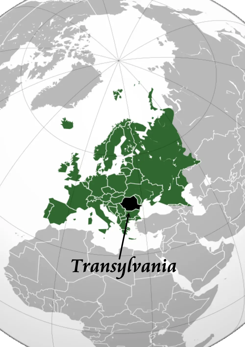 Transylvania on a world map