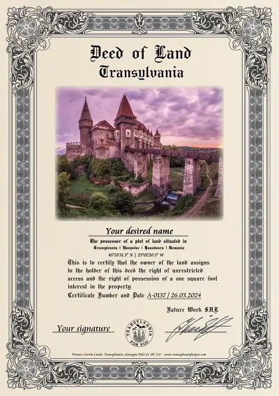 Art print of the certificate: Corvin Castle