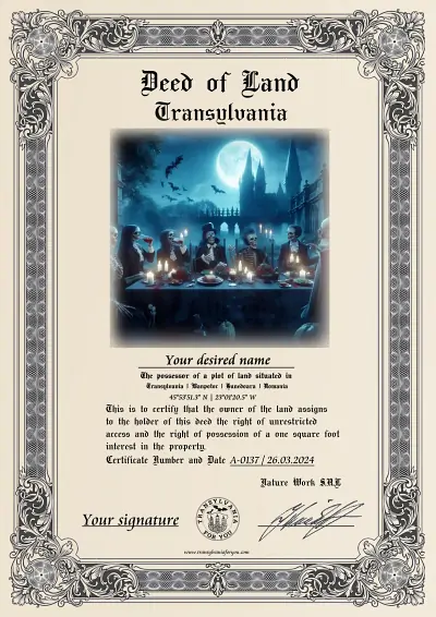 Skeletons at Dinner land ownership certificate – digital download, DIN A4