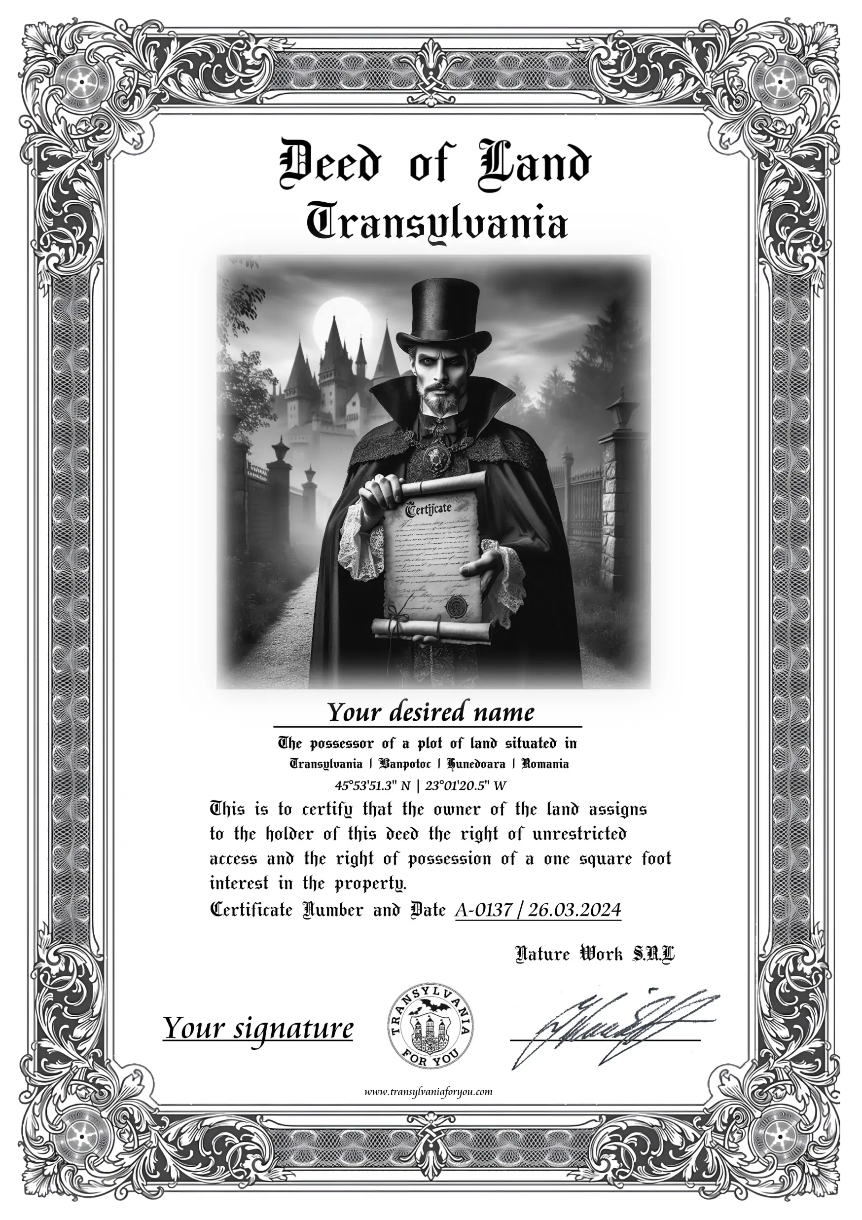 Count Dracula with certificate